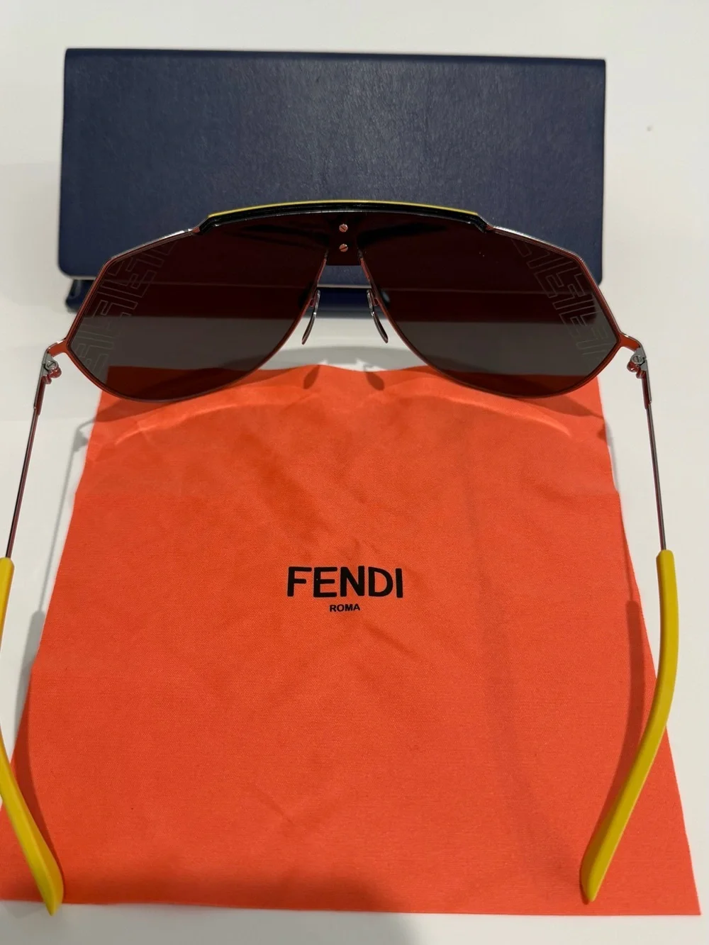 Fendi Silver Mirrored Shield Sunglasses with Navy Case BRAND NEW